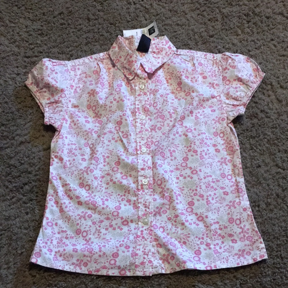 NWTs Gap girls short sleeve pink floral print blouse Sz M (7-8)